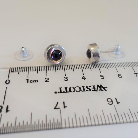 Sterling Stud Earrings with Amethysts, 10mm, 8g, Artisan - Picture 9 of 9